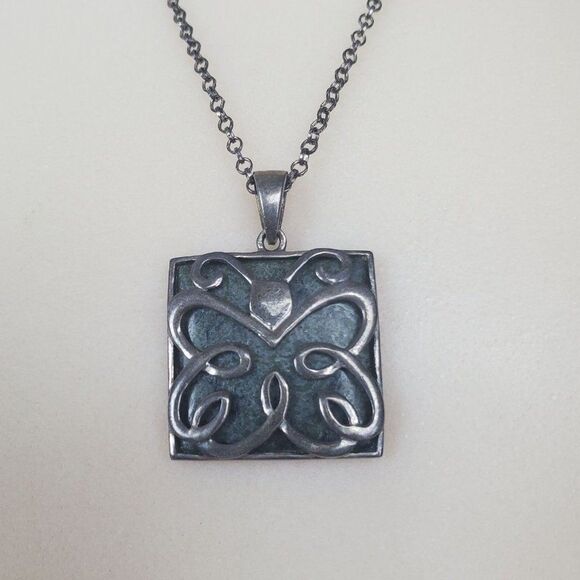 Vintage Jewelry - Sterling Silver 925 Ireland Celtic Butterfly Connemara Marble Pendant Necklace